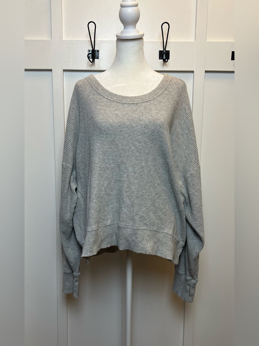 Offline By Aerie Sweatshirt Oversized Size Large Gray Thermal Waffle Pullover